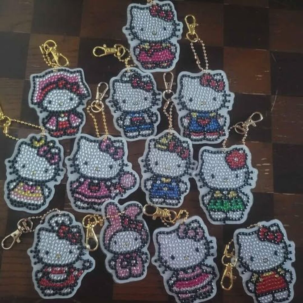 Acrylic Hello Kitty keychains. 5D diamond painting, handmade. sold individually